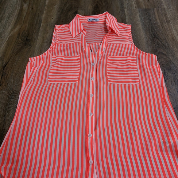 Express Portofino Shirt Orange White Stripe Chiffon Sleeveless Workwear sz Small - Picture 3 of 6